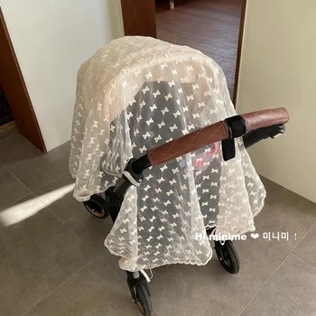 корейски стил количка пълен капак мрежа против комари Бебешка количка бродирана мрежа против комари Дишаща дантела покритие против комари покритие