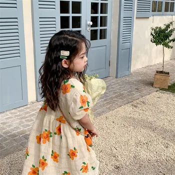 Нови момичета Лятна принцеса рокля Дишаща рокля с къс ръкав Дама Сладка флорална вестидос Детско облекло Бебешки детски дрехи