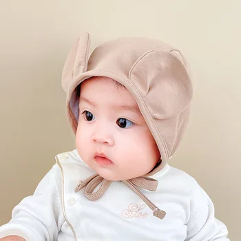 Сладък голям ухо Newbron бебешка шапка Beanie мек памук бебе момчета момичета капачка за защита на ушите малко дете плътен цвят наушница шапка