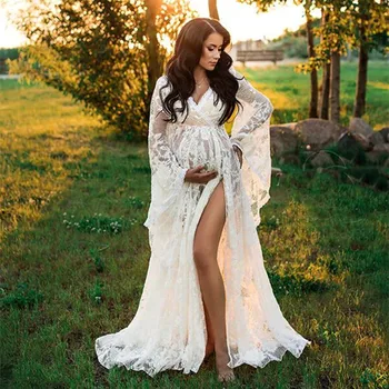 Майчинство дантела рокля бременност фотосесия рокля дълъг ръкав секси рокля бременни жени фотография дрехи мода почистване рокля