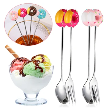 Нов мини сладък прибори за хранене от неръждаема стомана десерт лъжица вилица кафе сладолед бонбони кухня прибори за хранене