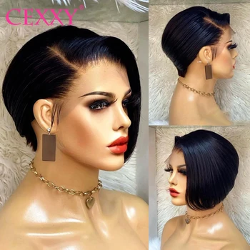 Short Bob Wig Pixie Cut Wig Human Hair Straight Human Hair Wigs T Part Transparent Lace Wig For Women Preplucked Hairline Wig
