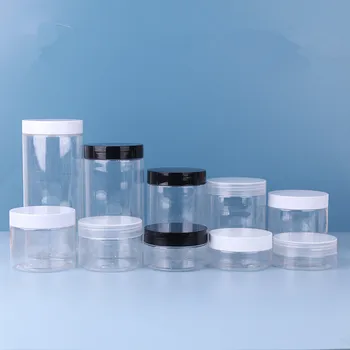 10Pcs празен пластмасов контейнер за съхранение Преносим козметичен буркан Pot Clear Travel Bottle Cookie Mask Опаковка 100g 150g 200g 250g 350g