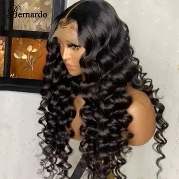 Bernardo синтетични дантелени предни перуки дълги вълни черно за жени с бебешка коса топлоустойчиви влакна коса косплей ежедневно износване перука
