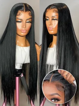 Pre Cut No Glue Bone Straight 13x4 Glueless Wig Human Hair Ready To Wear Бразилска дантела Предно затваряне Перуки за жени Preplucked