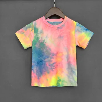 Детска тениска за момичета Ярка флуоресцентна цветна риза Летни деца Ежедневни меки удобни тениски за момиче