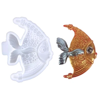 E0BF Силиконови форми с форма на златни рибки Таблица орнамент мухъл DIY занаяти мазилка мухъл