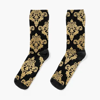Кралска флорална дамаска - черно и златисто Чорапи Зимни чорапи Мъжки мъжки спортни чорапи