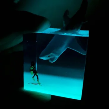 3D смола нощна светлина DIY акула водолаз декорация LED океански кит гърбав акула водолаз декор Начало спалня нощно шкафче лампа