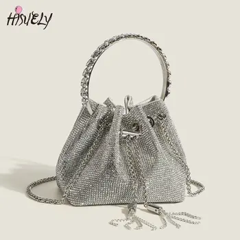 Пълна диамантена чанта за жени 2023 Нова висококачествена текстура диамантена верига преносима чанта за пратеник с едно рамо Банкетна чанта
