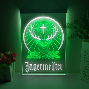 Jagermeister елен главата 2 цвят дисплей LED неонов знак Начало декор Нова година стена сватба спалня 3D нощна светлина