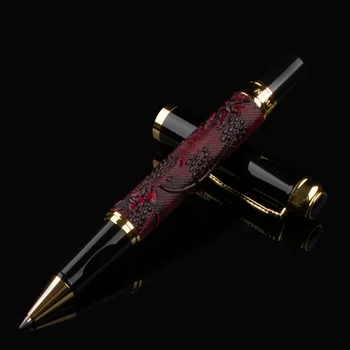 Luxury Dragon Rollerball Gift High-end Gold Dragon Clip Black Ink Refill 0.5mm Red Brown Emboss Ballpoint Pens