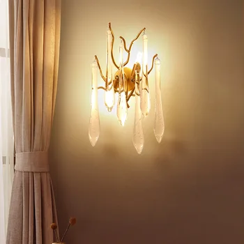 Nordic Clear Crystal LED стенна лампа Начало Вътрешен декор стена светлина цветни вода капка висулка Начало Луксозен клон Sconce осветление