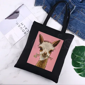 Alpaca No Prob Llama Атрактивен дизайн Доста черно платно печат пазарски чанти момичета мода живот случайни Pacakge ръка чанта