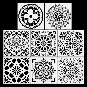 Комплект шаблони за многократна употреба Кухи Out Мандала живопис шаблон цвете рисунка шаблон етаж стена плочки шаблони спрей шаблон