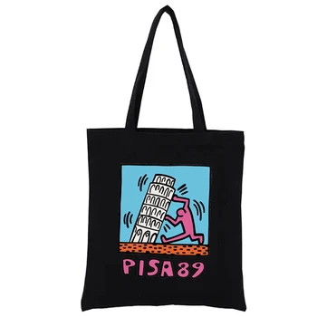 Пиза тъкани голяма пазарска чанта естетична сгъваема чанта за многократна употреба S Дамски чанти за жени Мода Смешни купувачи Ежедневни чанти Totebag
