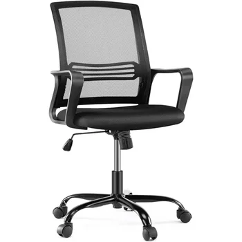 Ергономичен домашен офис бюро стол с удобна лумбална опора, люлеещ се режим 360 градуса въртящ се търкалящ, регулируема височина