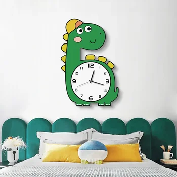 карикатура динозавър стенен часовник творчески висящи стена без удар часовник хол декорация детска стая Начало мода часовник