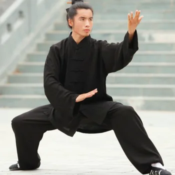 Китайски традиционен танг костюм комплект мъже кунг-фу риза панталони Тай Чи екипировки Wudang бельо Тайджи облекло бойни изкуства униформи