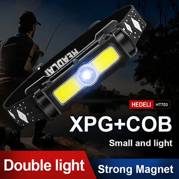 Мощно фенерче за глава XPG + COB Преносим мини риболовен фар USB акумулаторна глава фенерче светлина къмпинг риболов прожектор