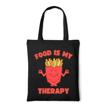 Храната е моята терапия Женска чанта S Купувач Дамска чанта Harajuku чанти Чанти Смешни Totebag Мода Ежедневни Totes Тъкани Tote