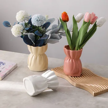 модерен стил плисирана керамична ваза DIY аксесоари за аранжиране на цветя Настолни орнаменти Ваза Начало Всекидневна Декор за маса