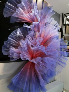 Нов градиентен цвят твърда мрежа малка бръчка плисирана тъкан 1M X 150cm сватба етап празник плат декорация дизайнер плат