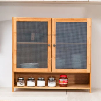 Nordic бамбук шкаф за съхранение на кухненски мебели бюфет дишаща мрежа малък прост домакински кухненски плот шкаф