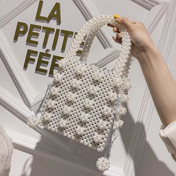 Pearl ръчно изработени стил кофа дизайн чанти с вечерни чанти портфейли кухи навън мода мъниста жени съединител чантата цвете
