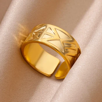 Пръстени от неръждаема стомана за жени Мъже Златен цвят Отворен широк пръстен Женски мъжки парти пръст бижута 2024 Ново