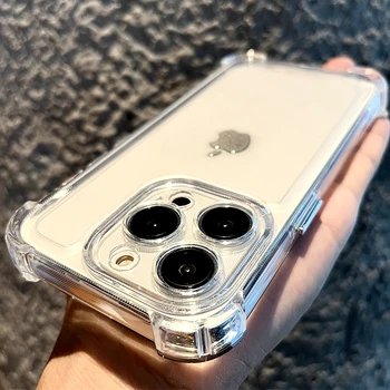 Луксозен удароустойчив прозрачен калъф за iPhone 11 12 13 14 15 Pro Max X Xs XR Макс Clear броня случаи капак