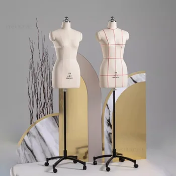 Шиене женски шивач манекен тяло за дрехи дизайн и бюст рокля форма стойка метална основа модел манекен изложбена стойка AA
