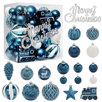 Коледна украса 65pcs нощ синьо боядисани Коледа топка комплект висящи орнаменти коледно дърво декорация комплект висулки