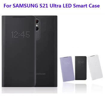 Оригинален интелигентен LED изглед кожен капак за Samsung Galaxy S21 Ultra 5G SM-G998B луксозен пълен защитен джоб за джоб за карти кожен калъф