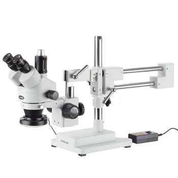 AmScope 3.5X-90X тринокулярен стерео микроскоп с 4-зонова 144-LED пръстеновидна светлина
