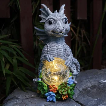 Смола очарователни бебешки драконови фигурки със слънчева светлина Драконова фигурка Драконова градинска скулптура за градински двор Двор Веранда