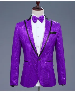 Мъжки лъскави пайети смокинг яке стилен един бутон нощен клуб костюм якета вечеря абитуриентски парти сватбен блейзър (папийонка включва)