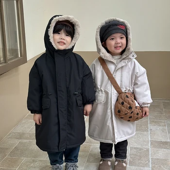 Korea Children's Coat 2023 Winter Hot Sale Baby Boy's Warm Coat Plus Velvet Imitation Rabbit Hair Thickened Jacket Girl's Coat