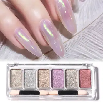 1 Комплект 53g прах за блясък на ноктите Neon-Shimmer огледало потапяне прах за нокти блясък лъскав DIY дизайн 6 цвята палитра за нокти изкуство на прах