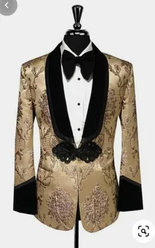 Ново пристигане Златен модел Мъже Костюми Костюм Homme Сватба Смокинги Парти Младоженец Абитуриентски бал Slim Fit Terno Masculino Blazer 2 броя