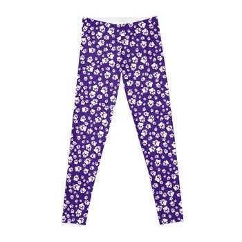 Tiger Paw Prints Pattern White on Purple Digital Design Leggings push up фитнес панталони Дамски клинове