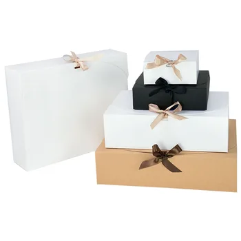 Бяла черна крафт хартиена кутия с панделка лък подарък бонбони бисквитка опаковка сватба рожден ден подаръци тениска пакет кутии консумативи