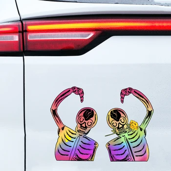 Creative Rainbow Color Dreamy Couple of Skulls Skeletons Love Heart Стикер за автомобилен стайлинг Cool Halloween Fashion Decal Decor