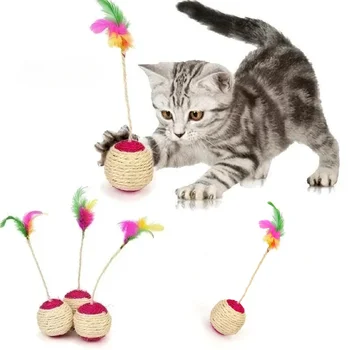 Cat Toy Cat Sisal Scratching Ball Training Интерактивна играчка за коте Домашни любимци Cat Supplies Feather Cat Toys Интерактивни продукти за домашни любимци