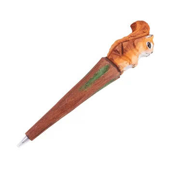 Чисто ръчно изработена дърворезба Animal Pen Creative дърворезба катерица химикалка сменяеми пълнител гел писалка за студенти