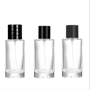 1PCS 50ml висококачествена многократна парфюмна бутилка кримпване гърло прозрачна проба фино стъкло празна цилиндрична форма за козметика