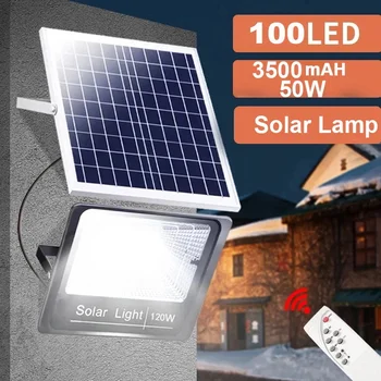 50W слънчева светлина слънчева рефлектор слънчева проектор LED лампа 5M кабел външна градина дома дистанционно управление водоустойчив 100LED слънчева лампа