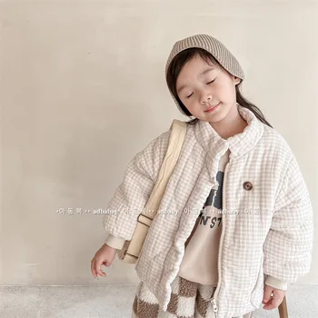 Japan Style Plaid Baby Girl Parkas Casual Comfortable Toddler Kids Outwear Girls Winter Coat