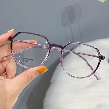 2024 Нови TR90 очила със синя светлина Модни обикновени късогледски очила Рамка Дамски плосък обектив без степен