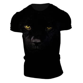 Смешно животно Мъже Тениска Тигър серия Cool ожесточена черна леопардова глава Извънгабаритни плажни шорти Унисекс облекло над размер тениска мъже
